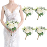 Bridesmaid Bouquets - Set Of 4 Ivory White Artificial Flowers Bouquet Wedding Rustic Small Floral Centerpieces For Marriage Proposal Party Anniversary Dining Table Decorations