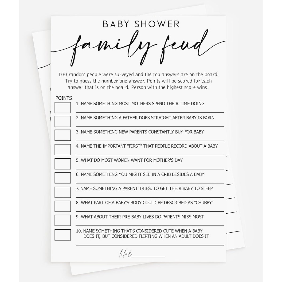 50 Baby Shower Family Feud (50-Cards) Fun Baby Shower Game Activity, Gender Neutral Boy Or Girl, Minimalist Script
