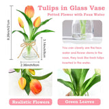 Tulips Artificial Flowers In Vase, Real Touch Tulips With Faux Water Orange Flowers With Vase Floral Table Centerpiece For Home Office Party Desk Decor