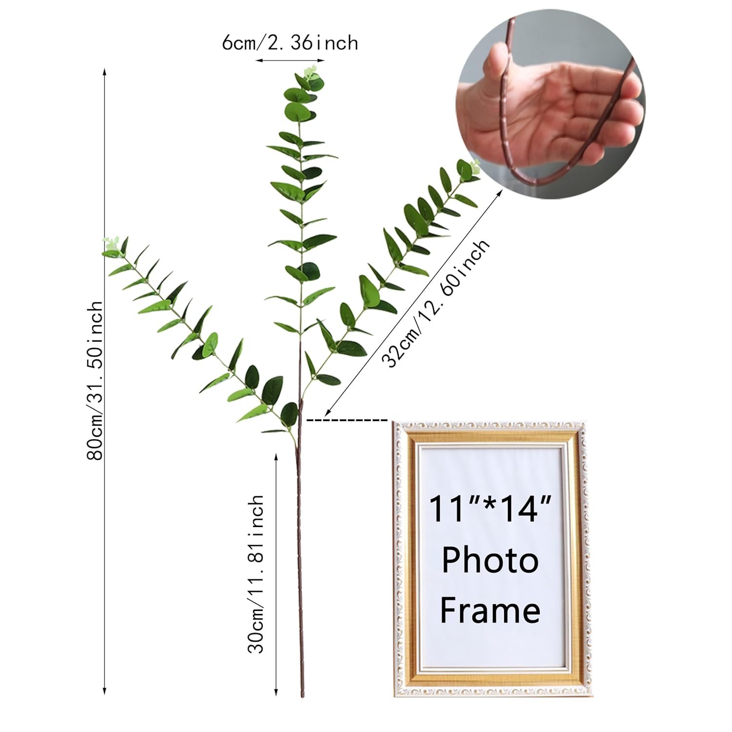 4Pcs 32" Tall Green Artificial Eucalyptus Leaves Greenery Stems Fake Flowers Plants Branches For Vase Home Decor Indoor Office Arrangements Decoration