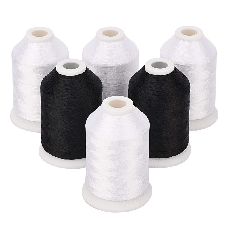 4 White 2 Black 40Wt Embroidery Machine Thread - All Purpose Polyester Thread