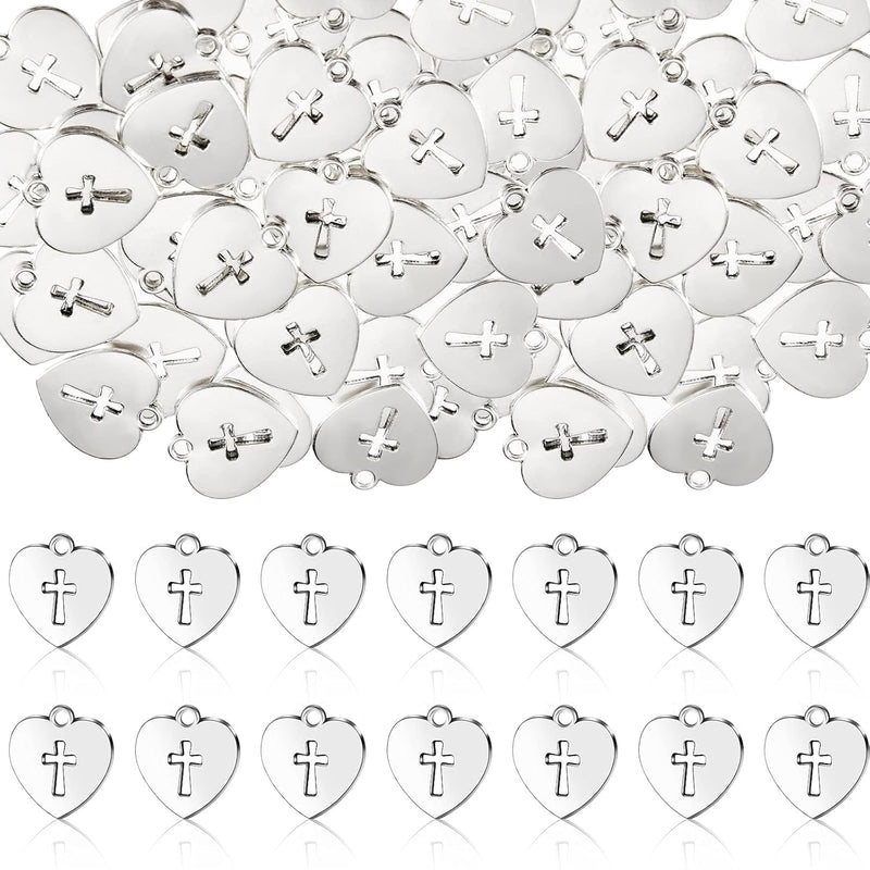 100 Pieces Silver Religious Charms Cross Charms Alloy Metal Heart Cross Pendan