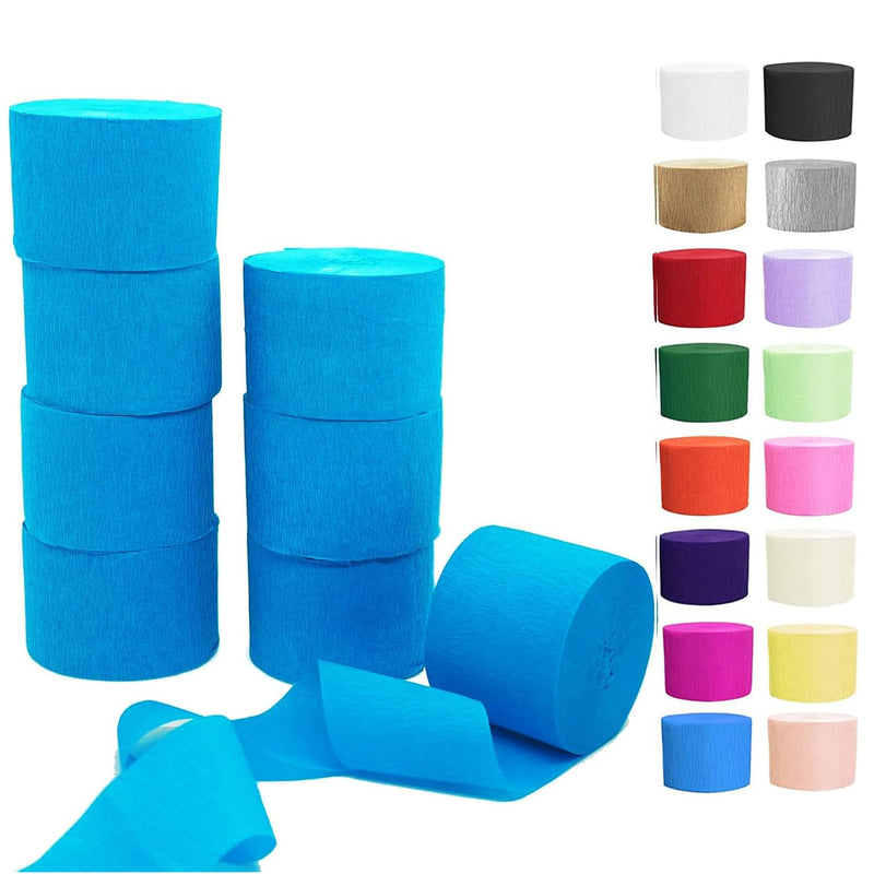 Sky Blue Crepe Paper Streamers 8 Rolls, Party Streamers For Birthday W