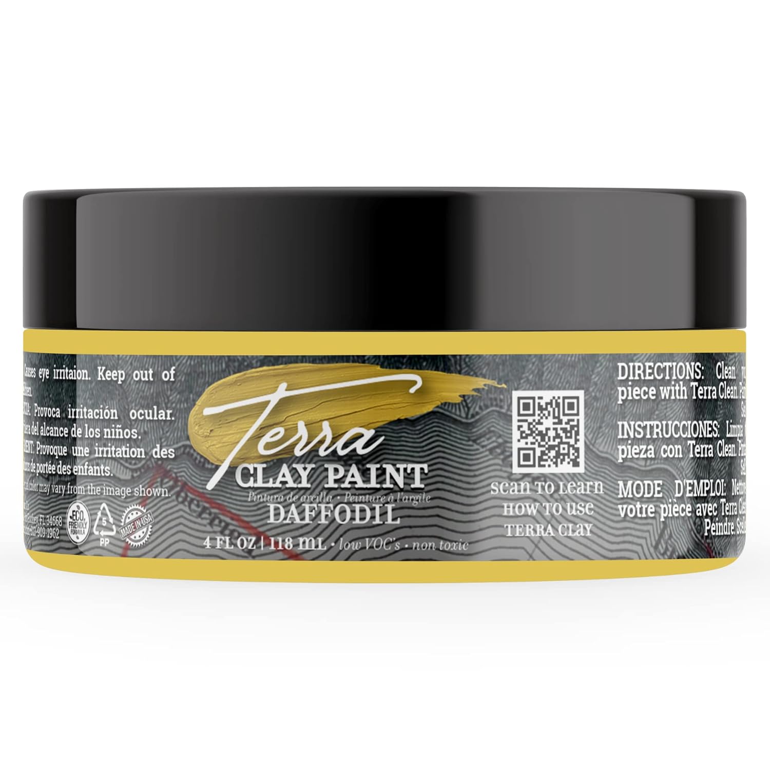 Dixie Belle Terra Clay Paint - Daffodil (4Oz) - Bright Yellow Water-Based Terra Artisan Clay Paint For Diy - Wood, Canvas, Tile, Fabric, Home