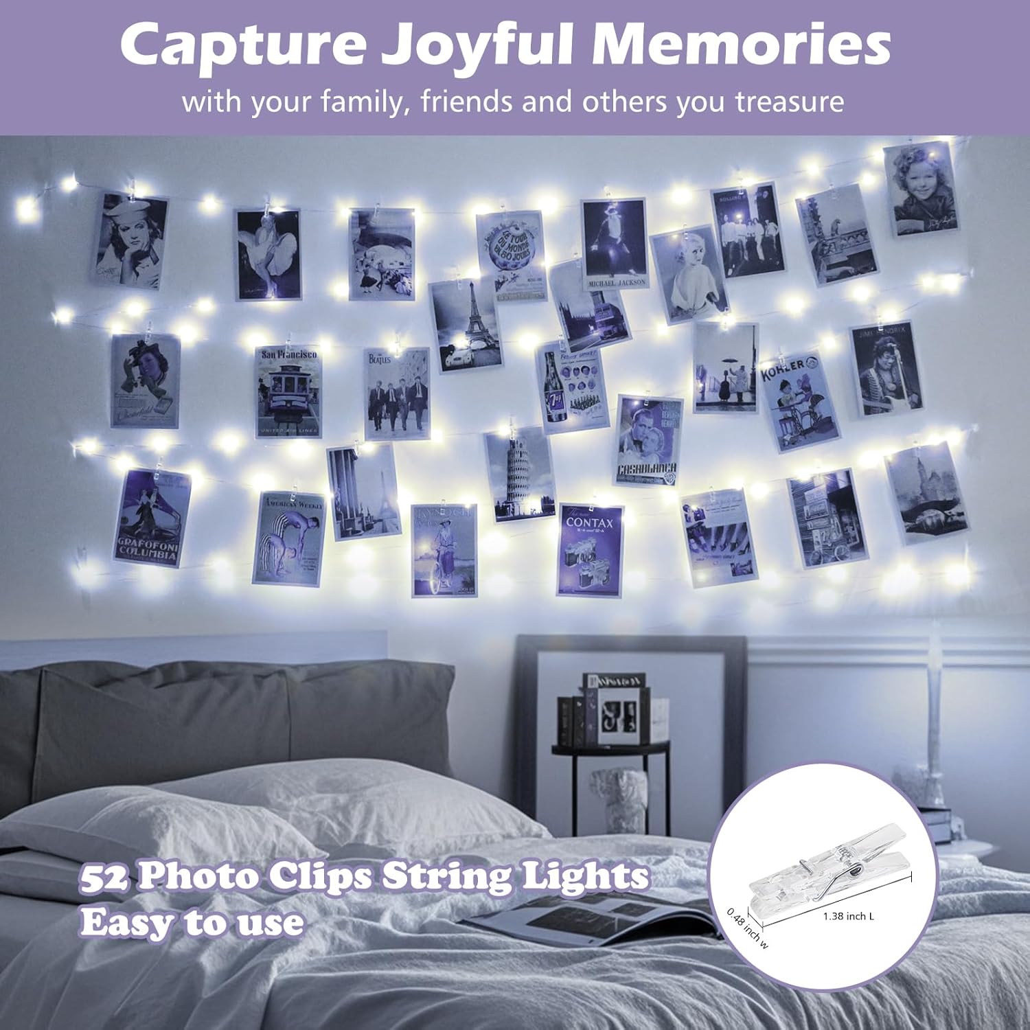Photo Clips String Lights For Girls: Usb Powered 40Ft 120Led 50Clips - Waterproof/8 Modes/Remote/Timer Fairy Light For B