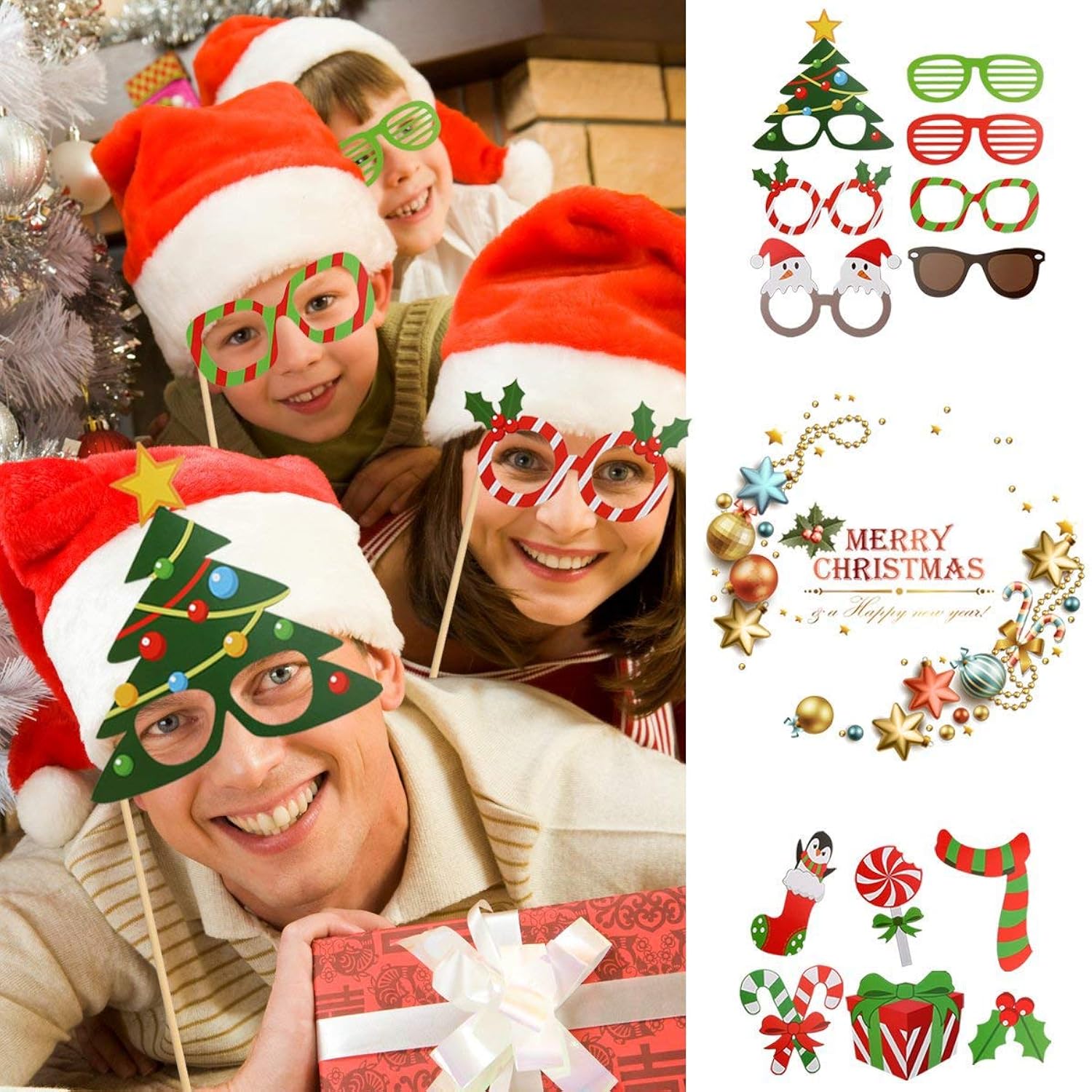 Christmas Party Decorations, Merry Christmas Decorations Supplies Include Banner, Hanging Swirls, Paper Fans, Balloon, Photo Booth Props, Confetti, For Holiday Xmas Indoor Outdoor