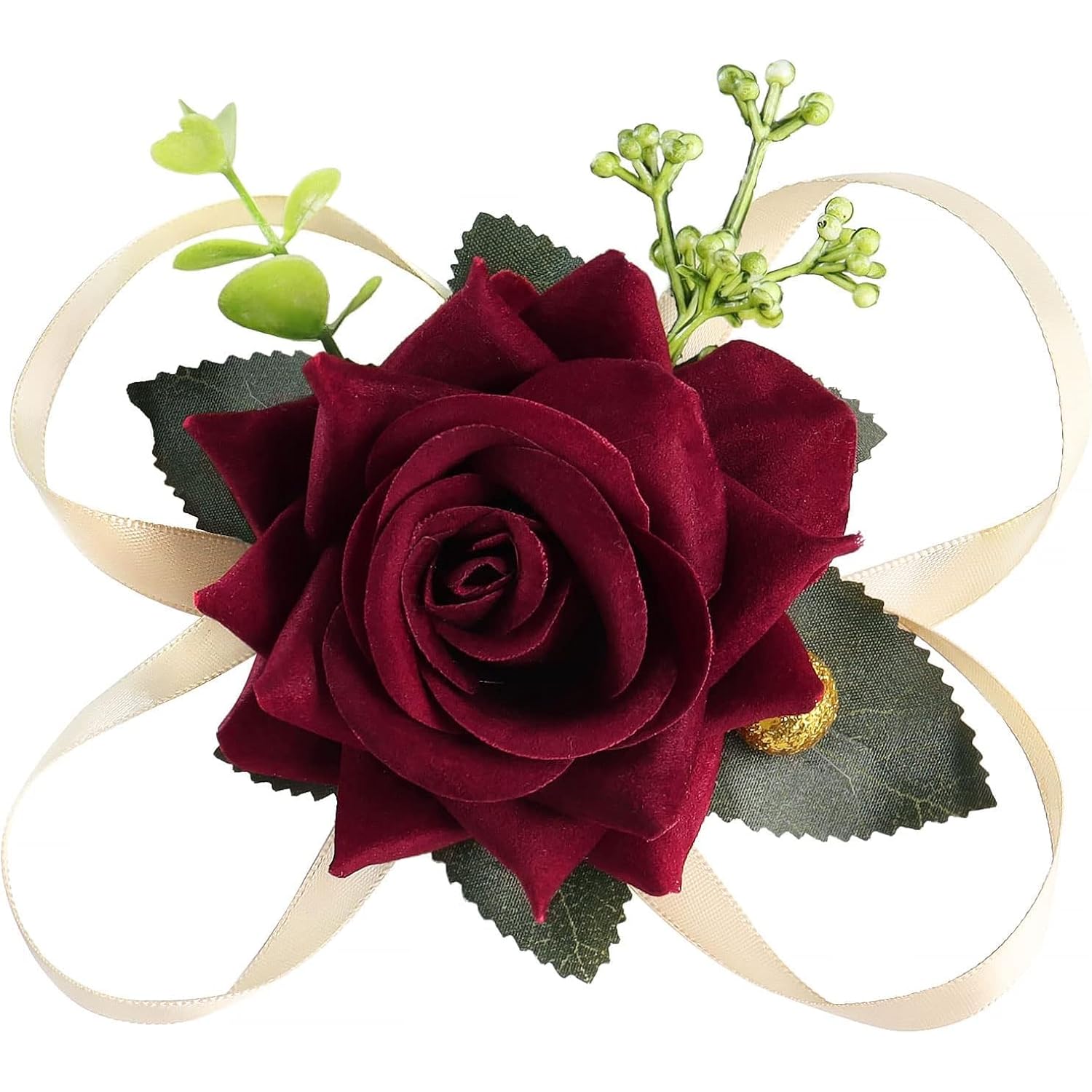 Burgundy Wrist Corsage Wristlet For Wedding Bridesmaid Rose Flower, Bride Hand Flower For Bridal Shower, Anniversary, Prom Party Decorations