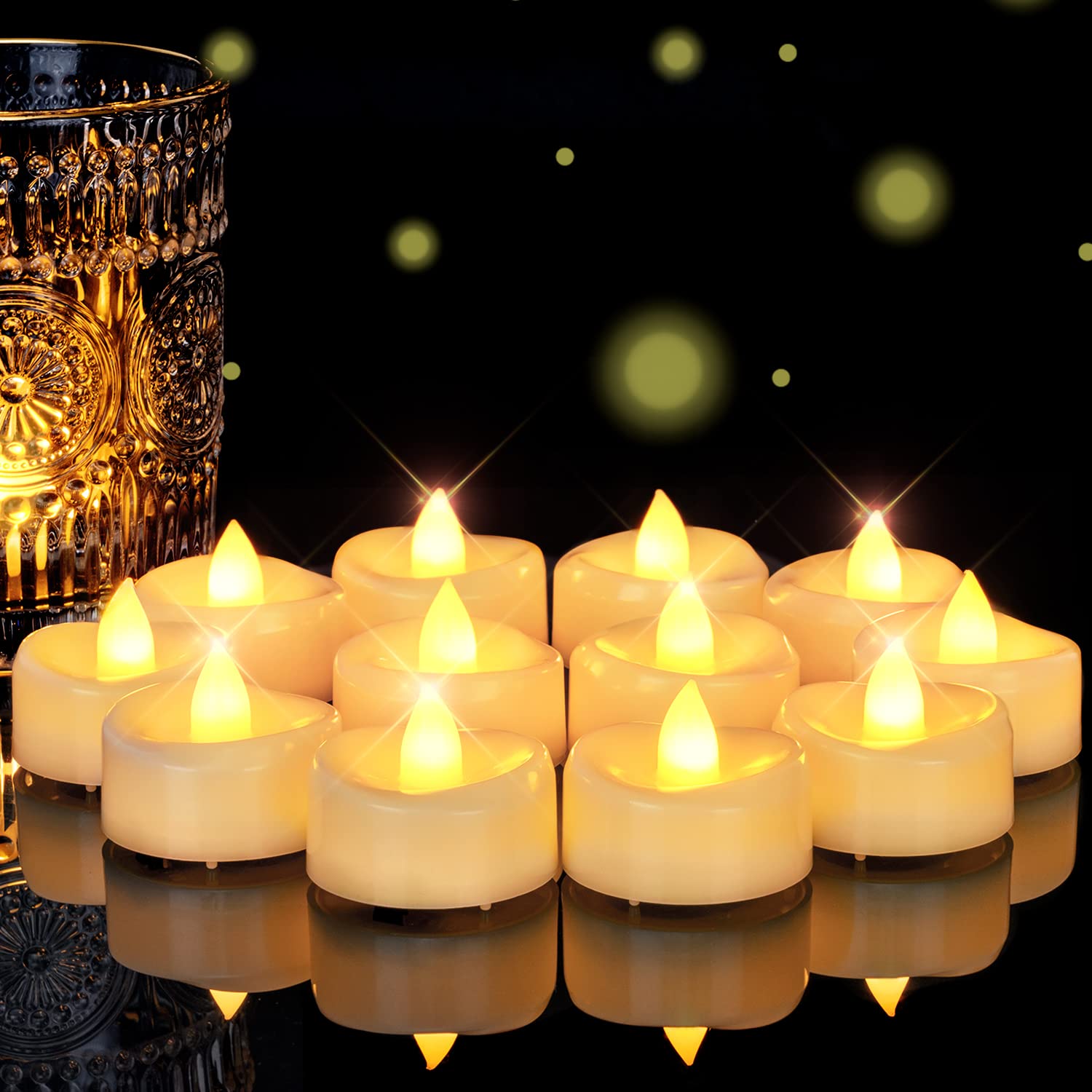 Flameless Candles, 50Pcs Tea Lights Candles Battery Operated, Flameless Tealight Candles No Flickering, Electric Tea Light Votive Candles - Ivory - 1.5" X 1.25"