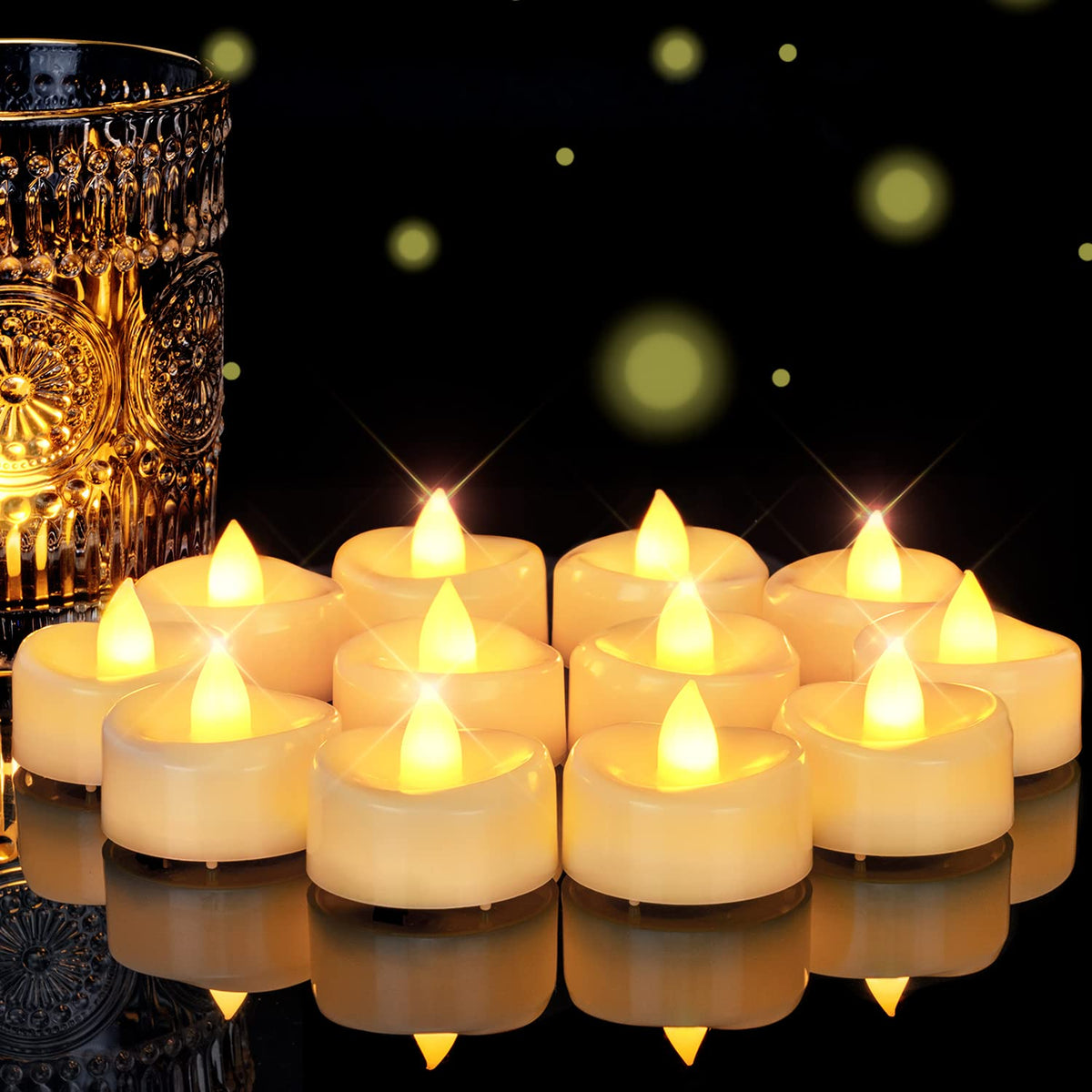 Flameless Candles, 50Pcs Tea Lights Candles Battery Operated, Flameless Tealight Candles No Flickering, Electric Tea Light Votive Candles - Ivory - 1.5" X 1.25"