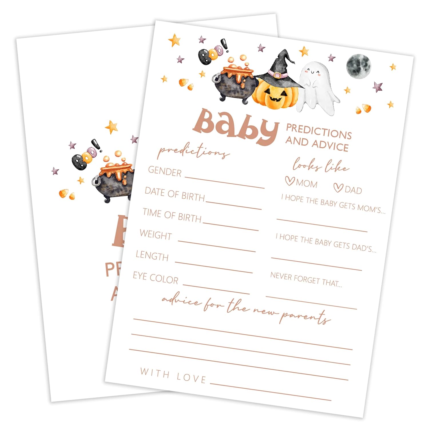 Baby Prediction Cards, Halloween Shower Games, Gender Reveal Party Favors - 25 Double-Sided