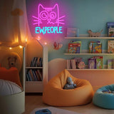 “Ew, People” Cat Neon Sign LED Wall Light Anti Social Introvert Decor for Bedroom Library Shop Mall