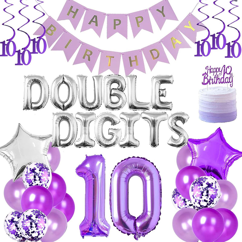 Purple 10Th Birthday Decorations For Girls, Double Digits Birthday Dec