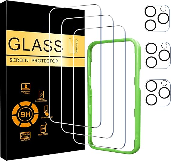 3-Pack Screen & 3-Pack Camera Protector for iPhone 16 Pro [6.3"], 9H Glass, Case Friendly