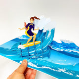 Surfer Pop Up Birthday Card (Girl) - Surfing, Ocean, Happy Birthday, Just Because, Special Days, Retirement, Graduation, Friendship,Anniversary Card, Unique Gifts For Girlfriend, Wife, Lady, Women |