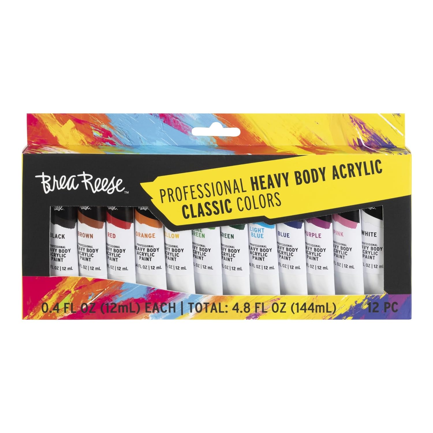 : Professional Heavy Body Acrylic Paint Set - Classic Colors - 12 Tubes - Rich Pigments, Water-Based & Non-Toxic, Adult Art Supplies