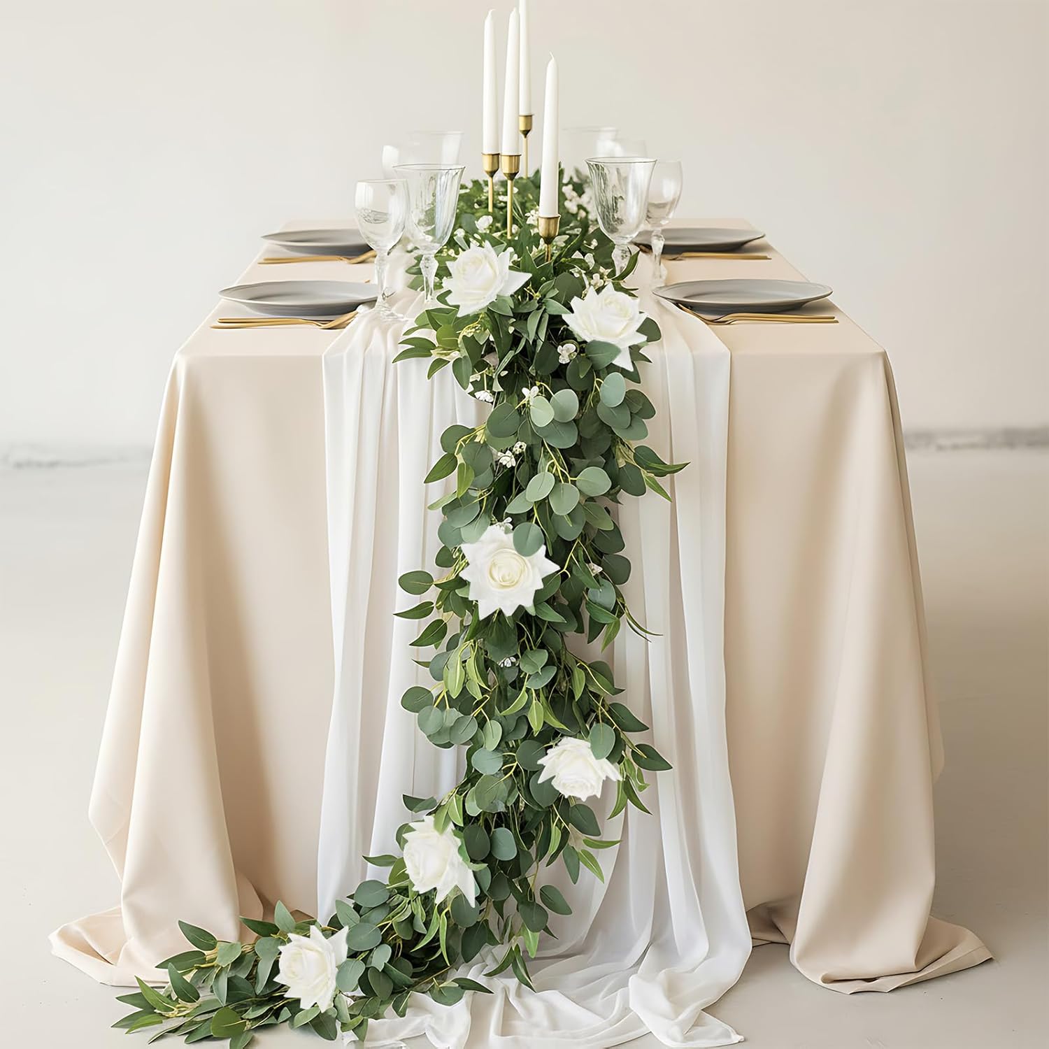 8Pcs White Roses Artificial Flowers Real Touch White Flowers, Realistic Long Stem Fake Roses Bouquet For Wedding Valentines Day Decorations, Home Table Floral Centerpieces, Bridal Arrangement