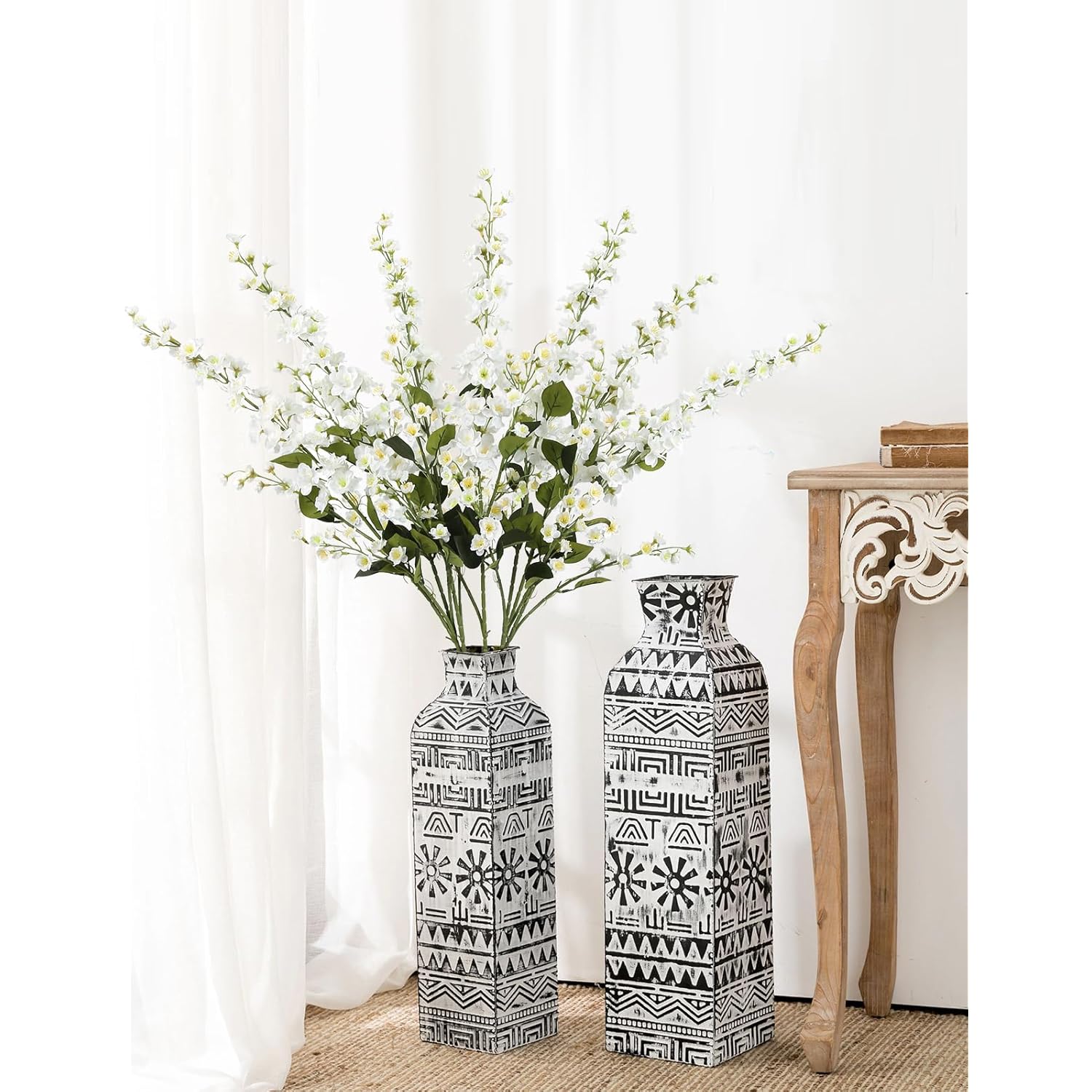 White Delphinium Artificial Flowers 6Pcs Silk Larkspur Fake Flowers 37In Tall Flowers Long Stem Faux Flowers Bulk For Tall Vase For Wedding & Home Decor (White)