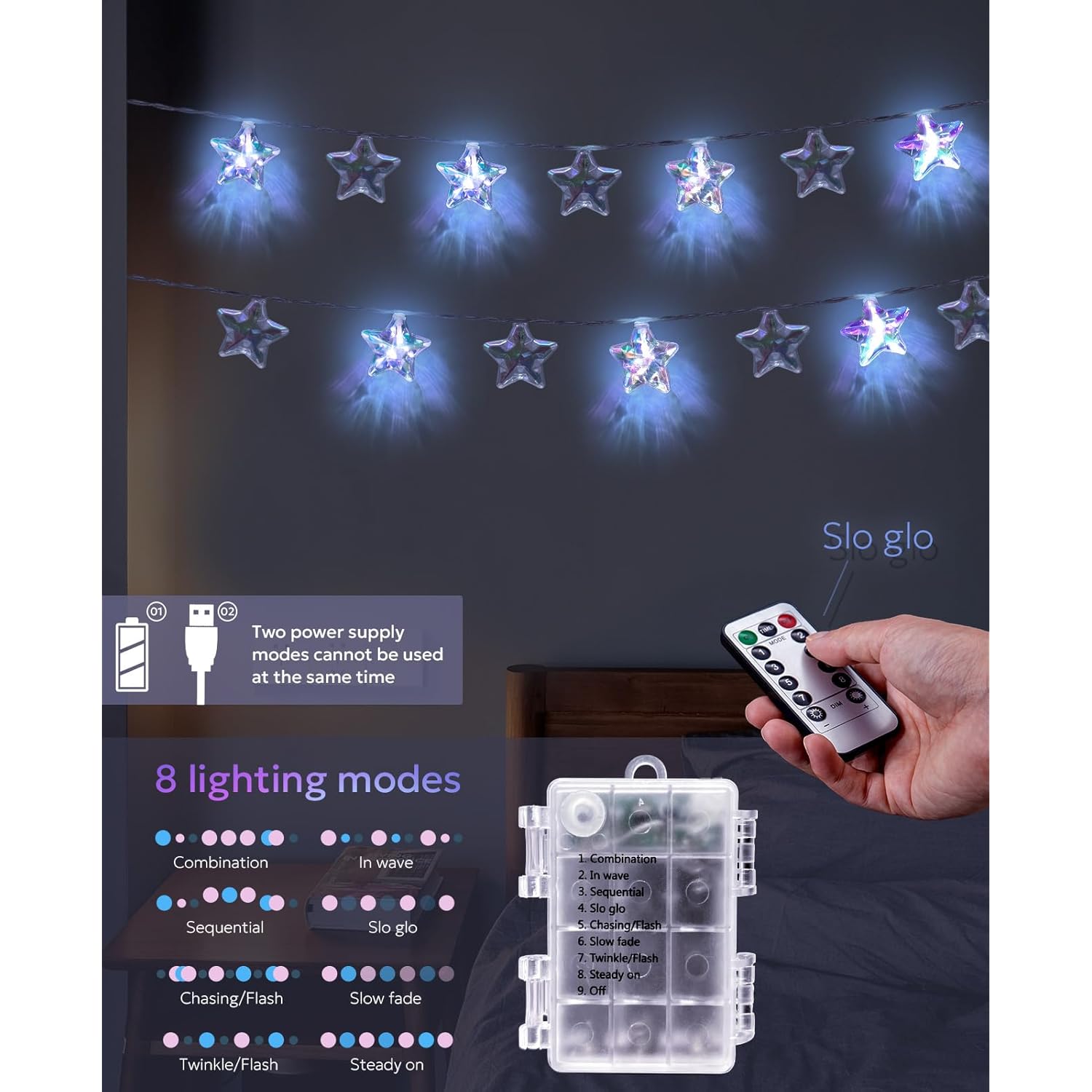20 Led Star String Lights - Iridescent Party Decorations Star Lights Holographic With Remote Control, Waterproof Outdoor