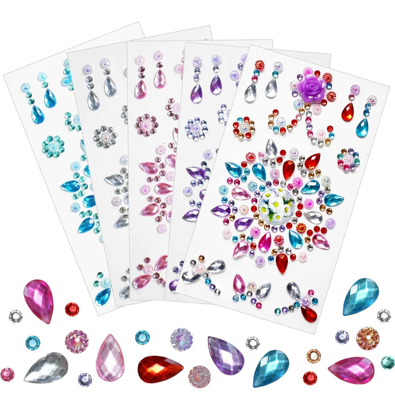 5 Sheets Jewels Stickers Self-Adhesive Craft Jewels And Gems Assorted Size Cry