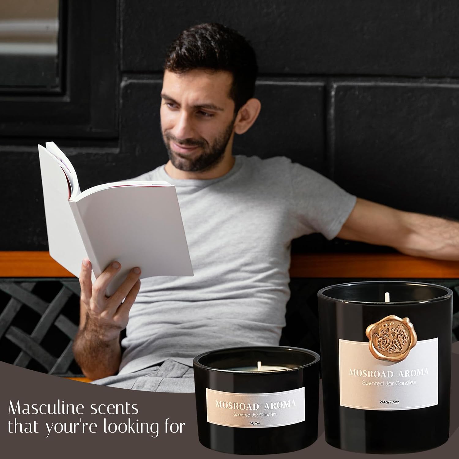 2-Pack Set Sandalwood Scented Candles For Men, Luxury Aromatherapy Candles For Home Scented, Natural Soy Fragrance Black Jar Candles, Gift For Men, Father, Husband