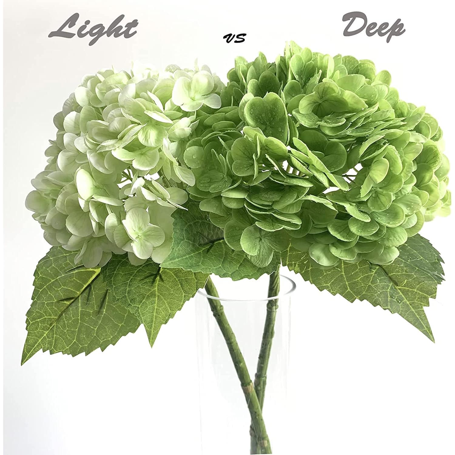 3Pcs Hydrangea Artificial Flowers 21" Lifelike Fake Large Real Touch Hydrangea Pink Flower For Wedding Decoration Bride Bouquet Floral Home Decor Table Centerpieces (Light Green)