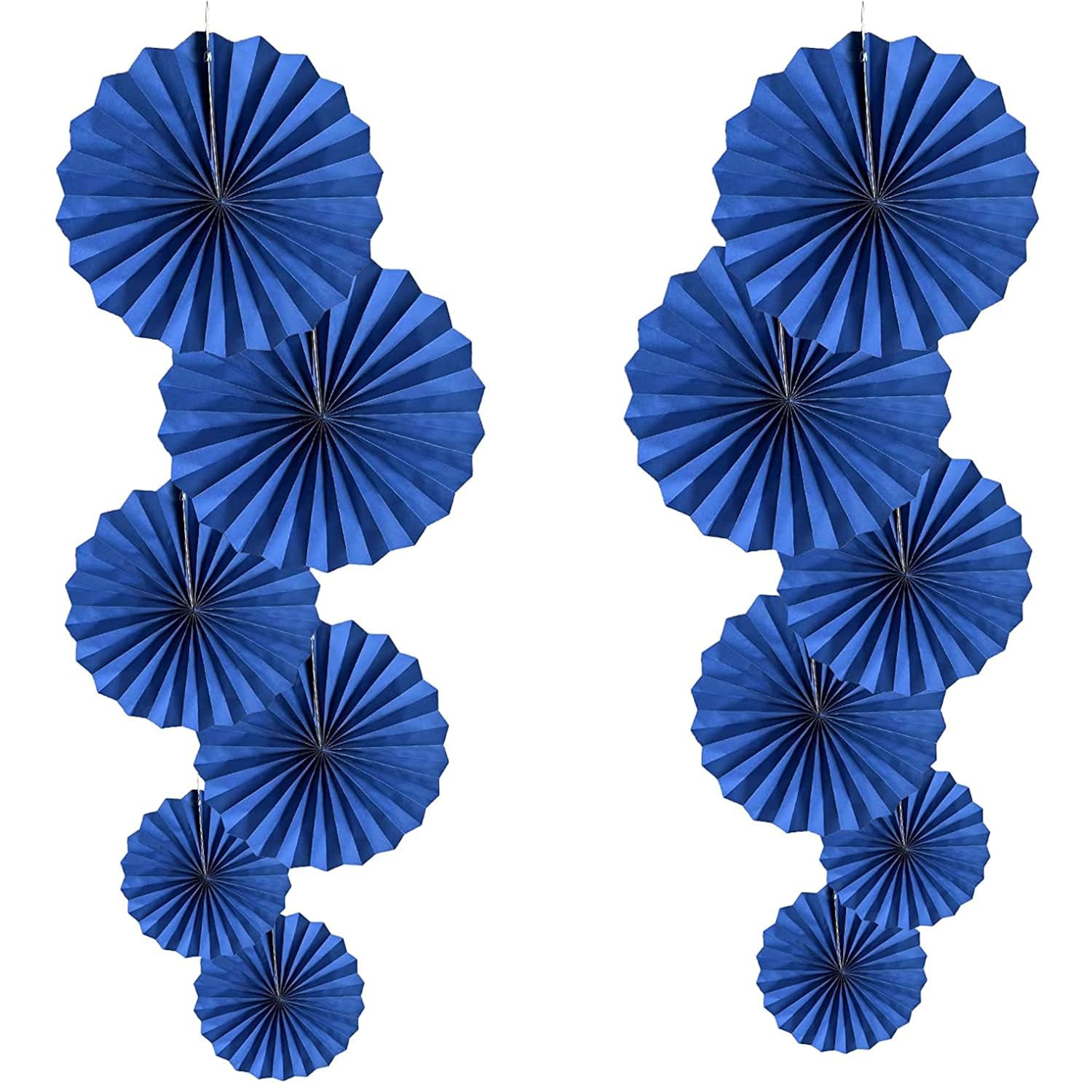 Blue Party Hanging Fans Diy Set - 12Pcs Paper Fans, Pinwheels, Craft For Wedding, Birthday, Christmas Party Decoration