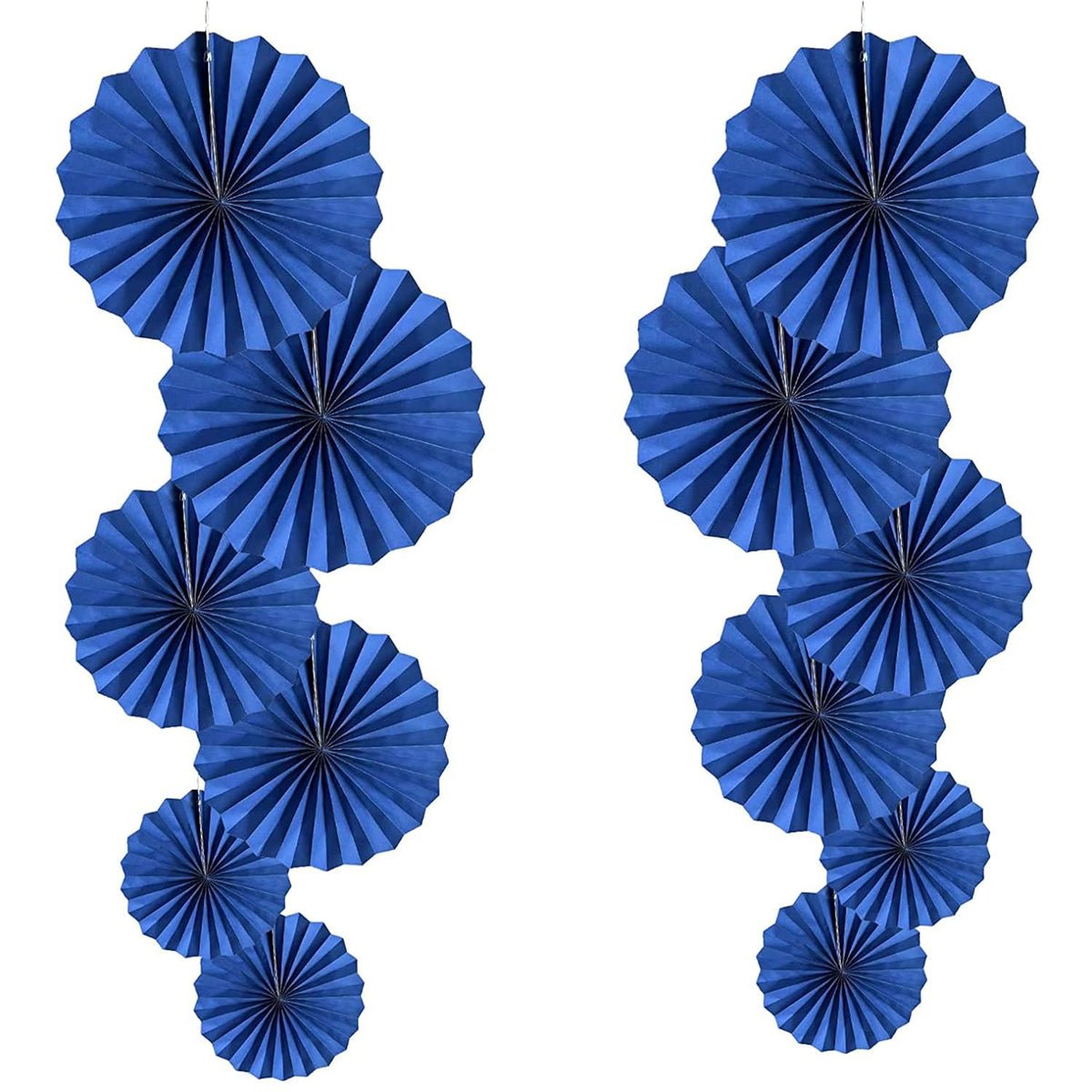 Blue Party Hanging Fans Diy Set - 12Pcs Paper Fans, Pinwheels, Craft For Wedding, Birthday, Christmas Party Decoration