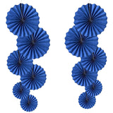 Blue Party Hanging Fans Diy Set - 12Pcs Paper Fans, Pinwheels, Craft For Wedding, Birthday, Christmas Party Decoration