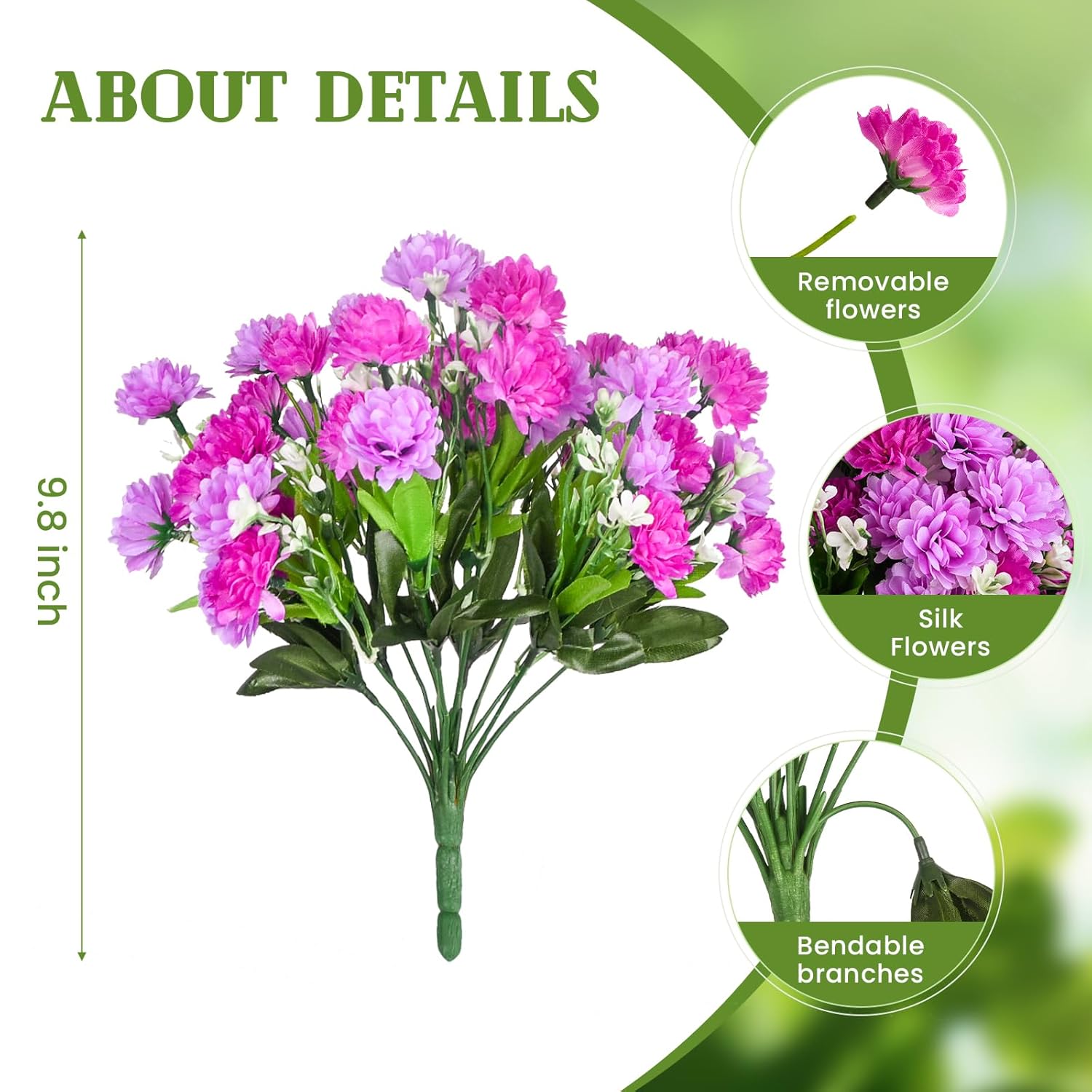 Artificial Flowers For Outdoors Decoration, 6 Bundles Silk Marigold Flower Uv Resistant Look Real Faux Plants For Garden Porch Planter Patio Balcony Yard Home Decor (Double Purple)