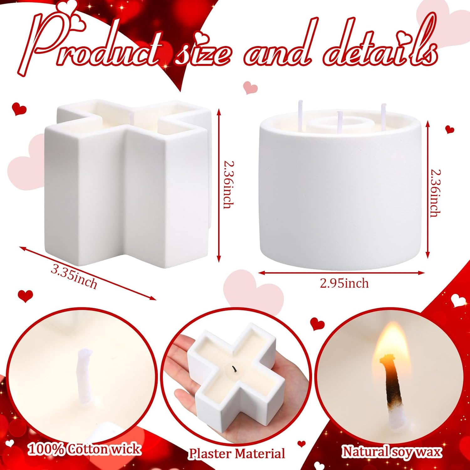 2 Pack Valentines Day Soy Candles With Retro Glass Jar Xoxo Candles Romantic Valentines Day Table Decoration, Fir Pine Scented Soy Wax, Aromatherapy Holiday Love Gift For Women