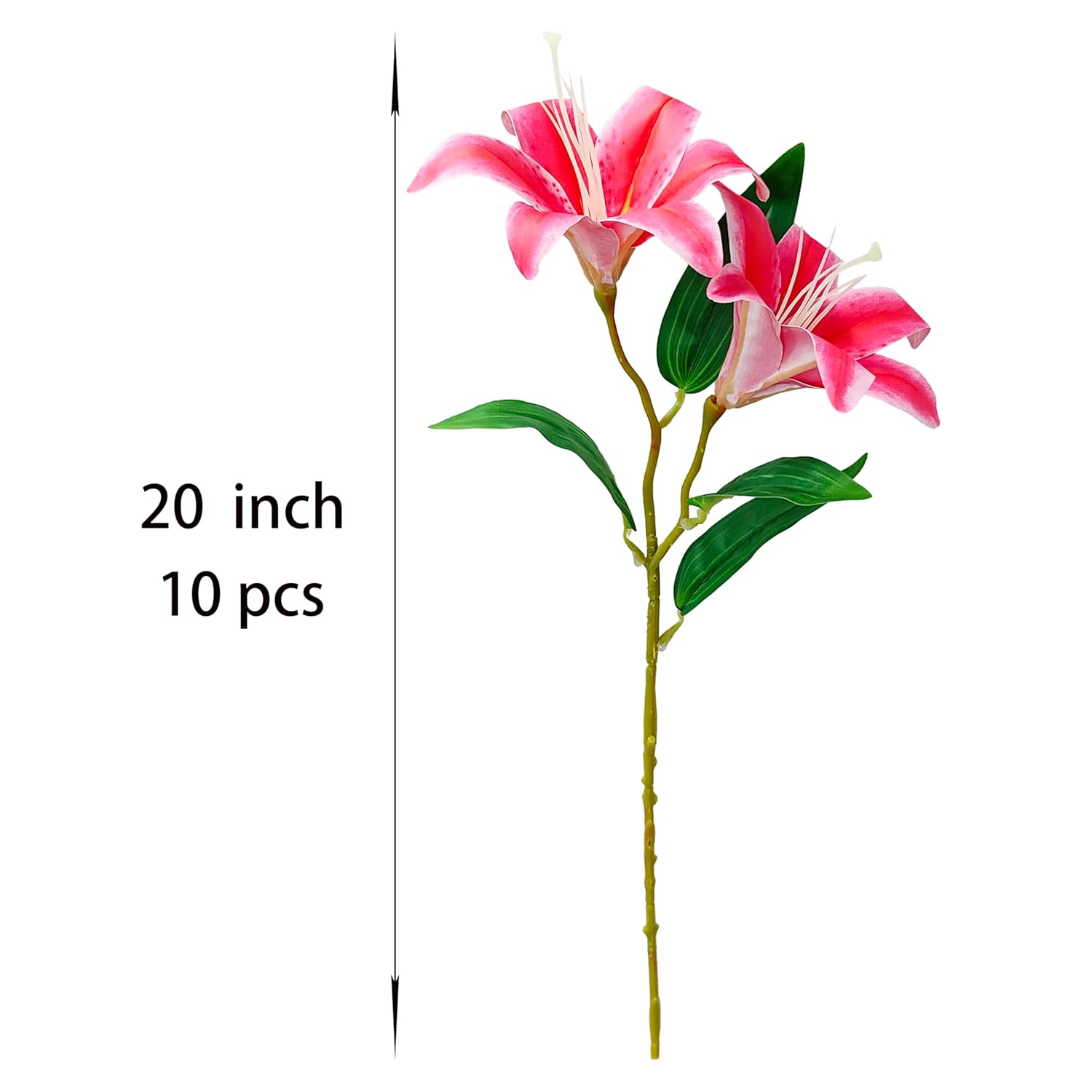 Artificial Lilies Flowers,10Pcs Faux Lily Flower,20''Tiger Lily Branch With 2 Full Blooms , Faux Fake Lilies Plants For Wedding Bouquet Home Party Indoor Floral Arrangements (10, Deep Pink)