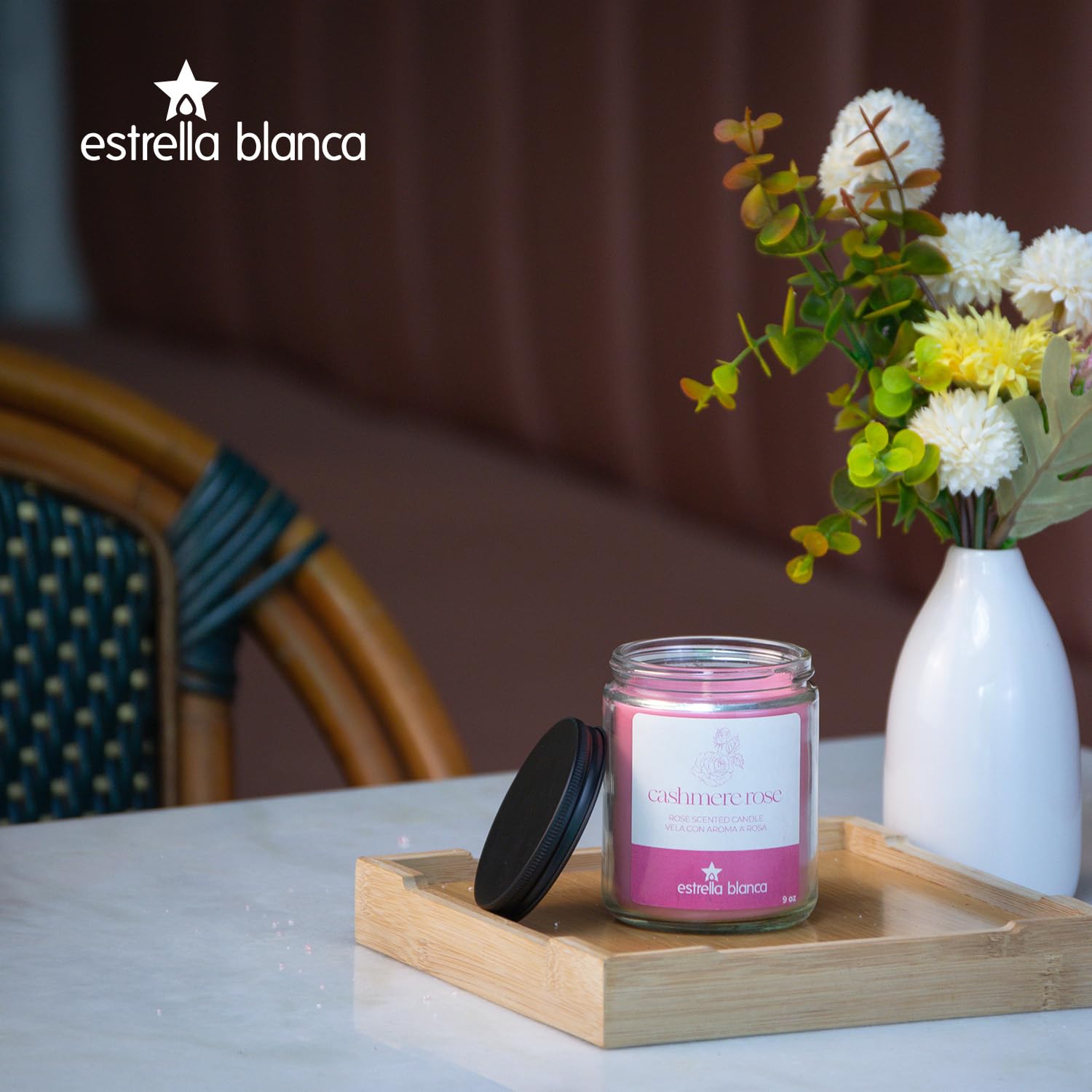 Cashmere Rose Scented Candle, 9Oz Clear Glass Jar, Floral Home Fragrance, Scented Candles For Home, Soy Candles For Home Scent, Candle Gift For Women Men, Home Fragrance Decoration