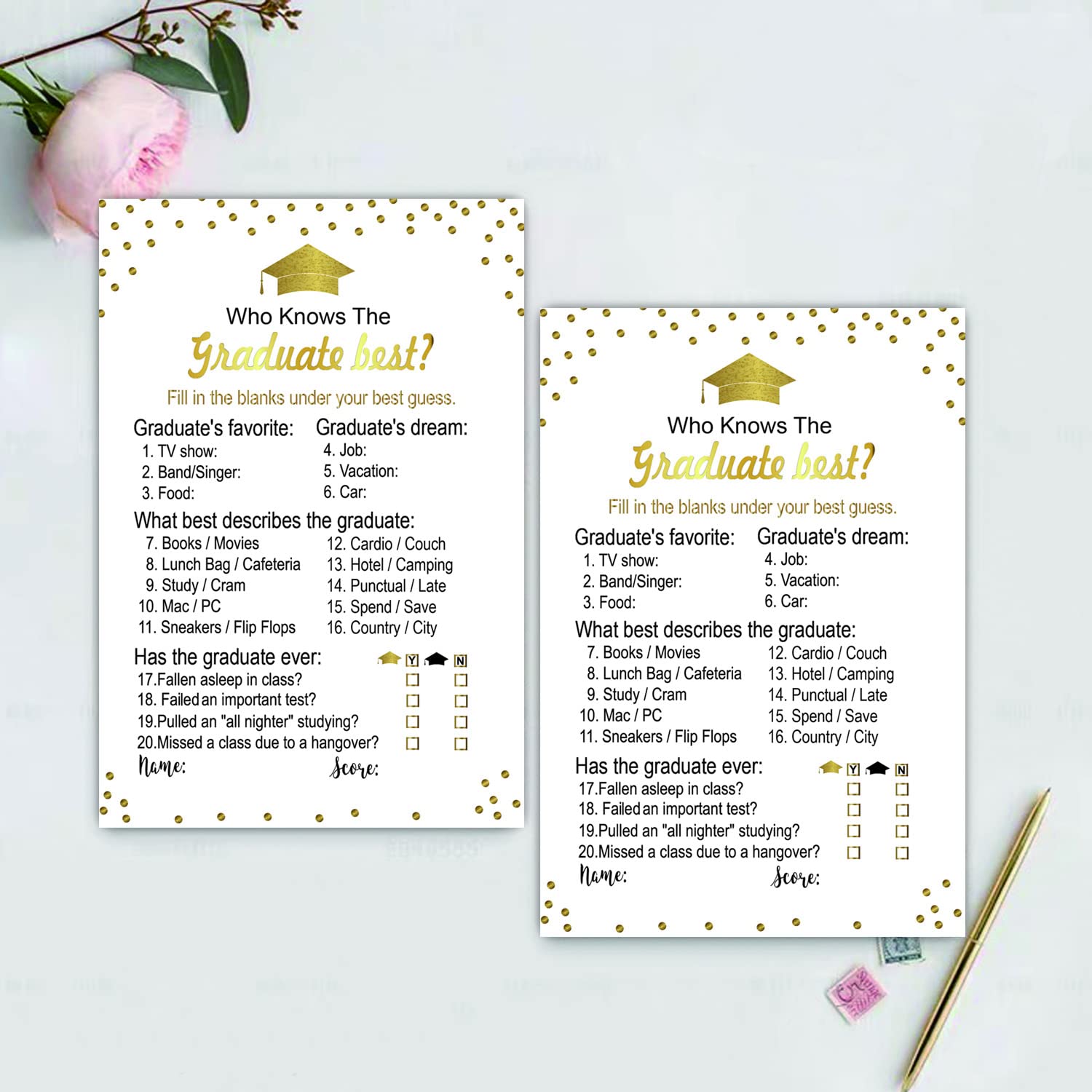 50 Pieces Graduation Party Game Cards, Who Knows The Graduate Best, Graduation Party Supplies For High School College Graduation Ceremony