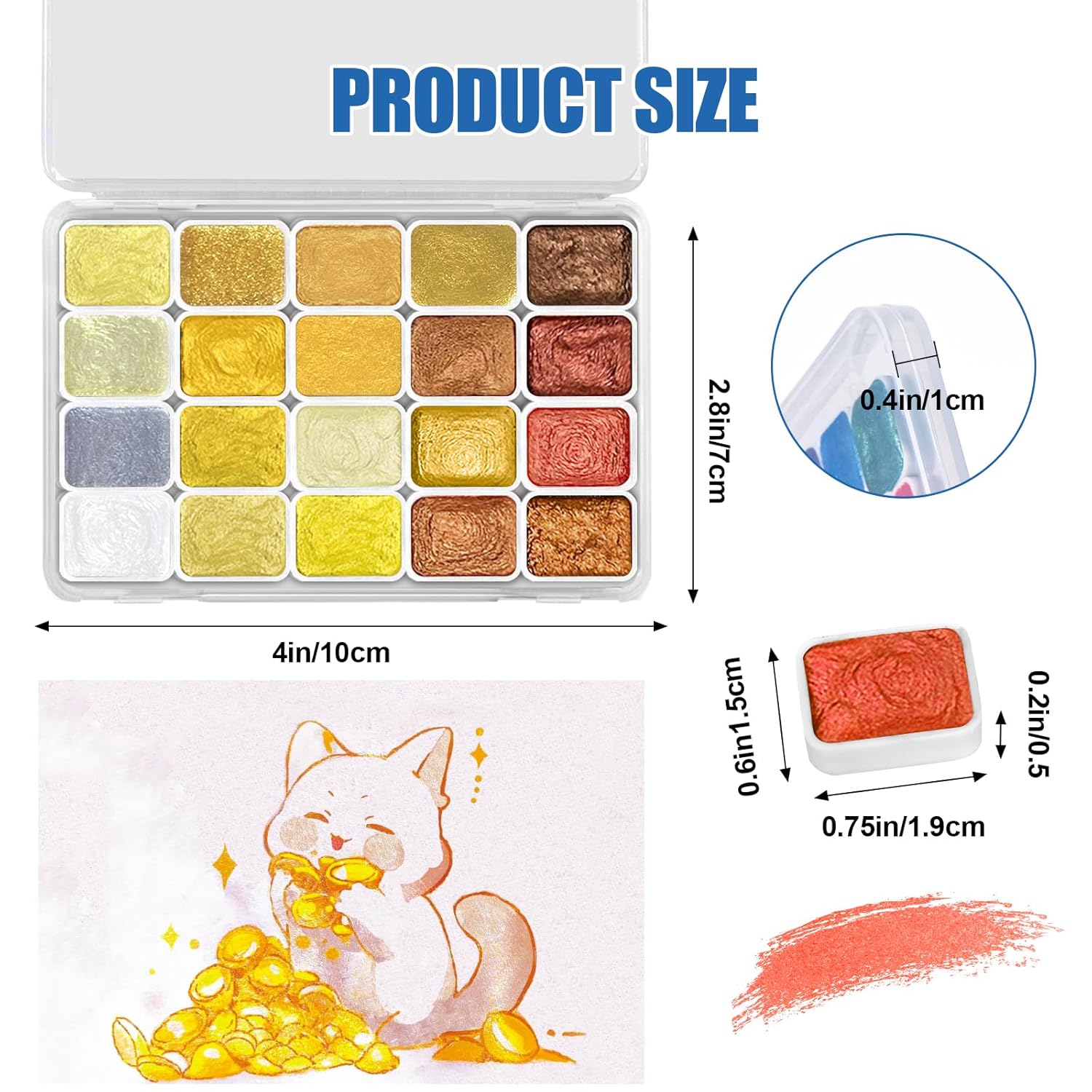 Mini Glitter Watercolor Paint Set, 20 Colors Shimmer Metallic Watercolour Painting Sets, Solid Pearl Water Color Paints For Adult, 1Ml Trial Pack (Gold 20)