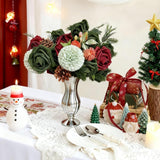 Red Green Christmas Artificial Flowers Box?Rose Poinsettias Holly Fake Silk Flower For Diy Table Centerpieces Christmas Tree Ornaments Xmas Wreath Holiday Home Party Decor