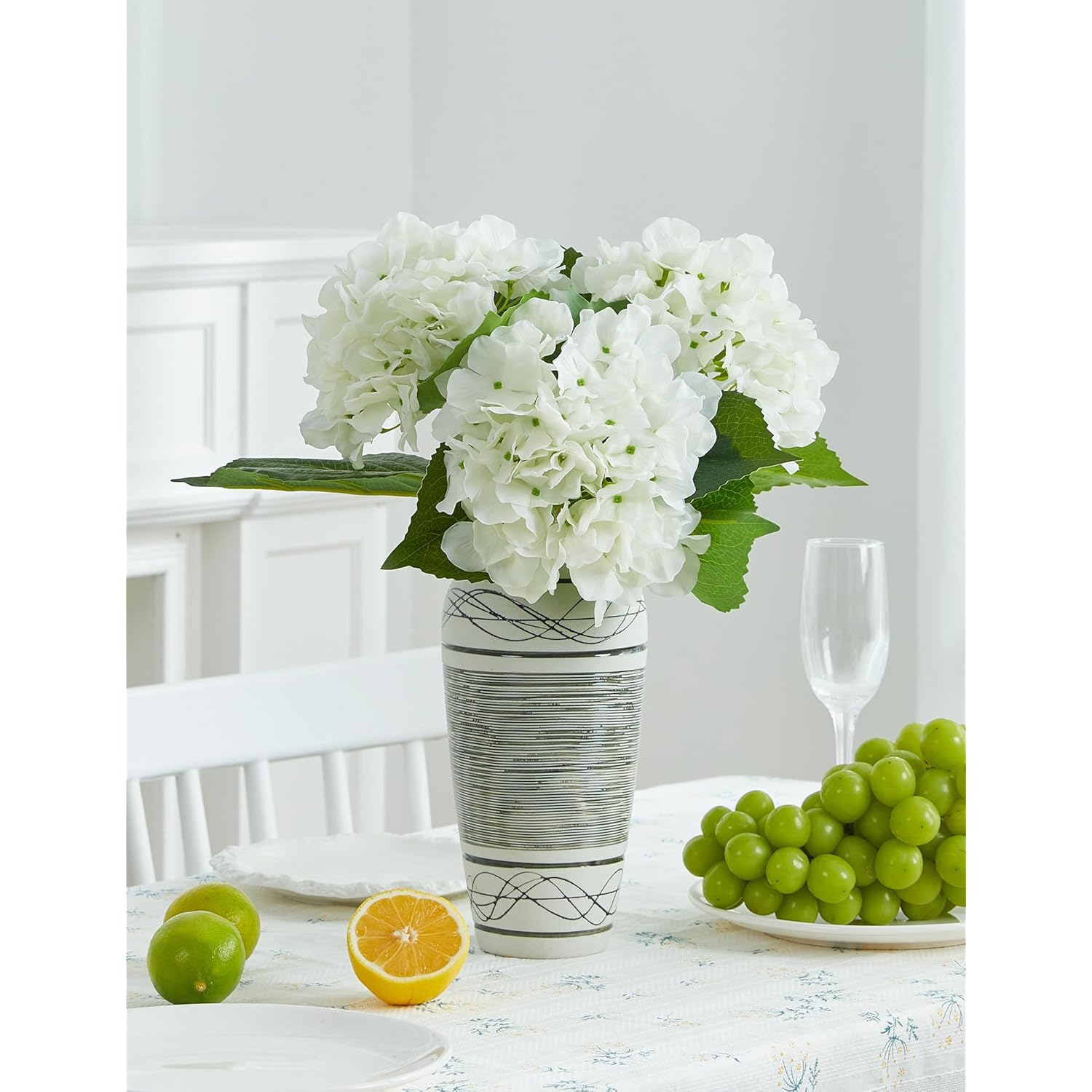 25" Faux Hydrangea Flowers?Real Touch White Latex Hydrangeas Spring Flowers Artificial For Decoration 3Pcs