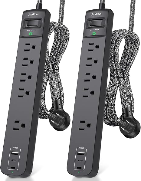 2 Pack Surge Protector Power Strip with 5 Outlets 4 USB Ports 2 USB C 6FT Braided Extension Cord