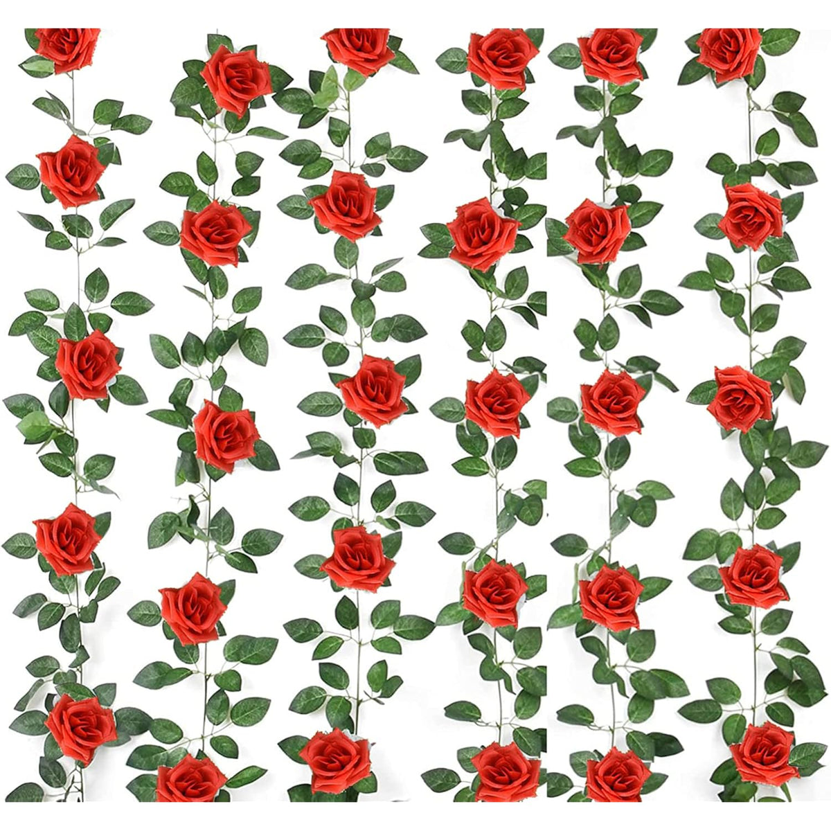 50Ft Artificial Flowers Garlands Red 6Pcs Silk Rose Hanging Vine With Green Leaves For Wedding Arch Party Christmas Home Decoration Flowers Arrangement