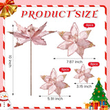 18 Pcs 3 Size Velvet Christmas Poinsettia Flowers Glitter Artificial Poinsettia Flowers With Stems Christmas Tree Ornaments For Xmas Tree Wreath Wedding New Year Holiday Decor(Pink)