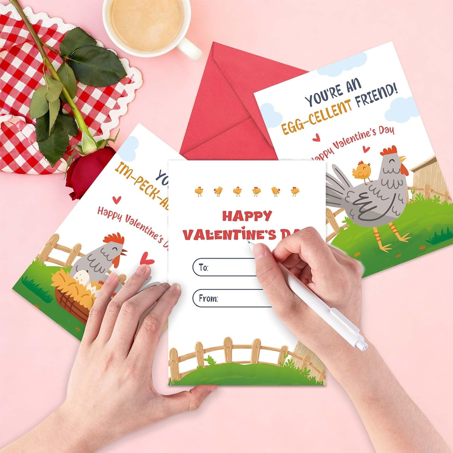 36 Pack Chicken Valentines Day Cards For School Exchange, 6 Cute Chickens Designs Happy Valentine’S Day Cards With Envelopes For Kids Teens, 3.5X5In Mini Size