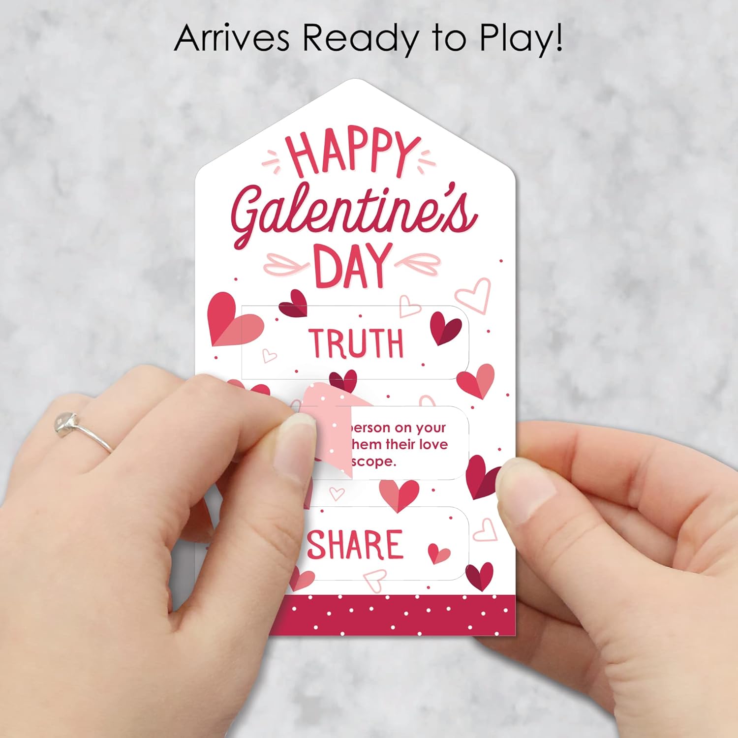 Big Dot of Happiness Happy Galentine’s Day - Valentine’s Day Party Game Pickle Cards - Truth, Dare, Share Pull Tabs - Set of 12