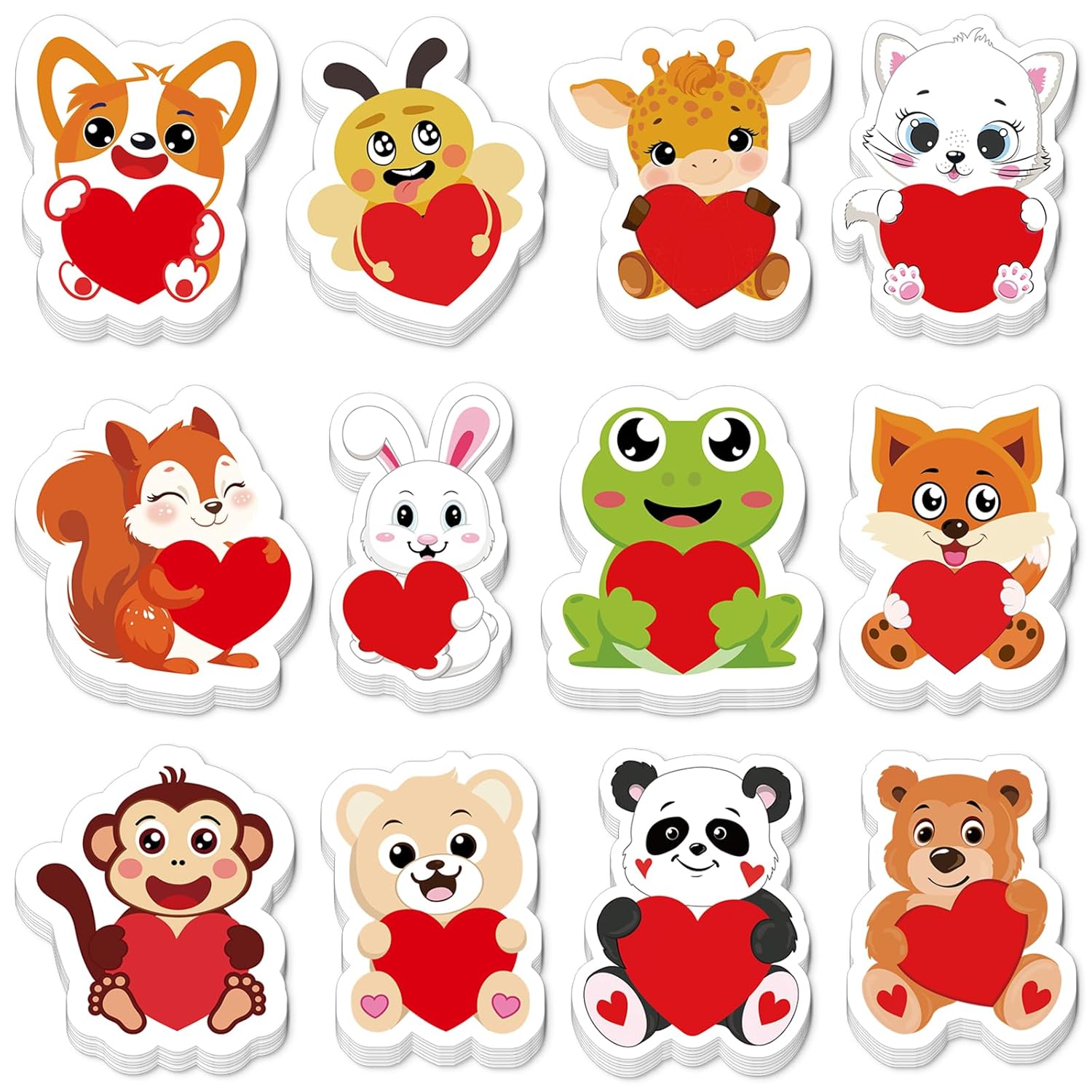 24 Pack Valentine'S Day Sticky Notes Memo Pads Red Heart Animal 12 Designs Self Adhesive Notepads For Valentines Holiday Office School Supplies Party Favors, 20 Sheets Each