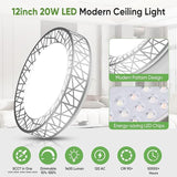 12 Inch Brushed Nickel LED Ceiling Light 20W Dimmable Flush Mount Fixture