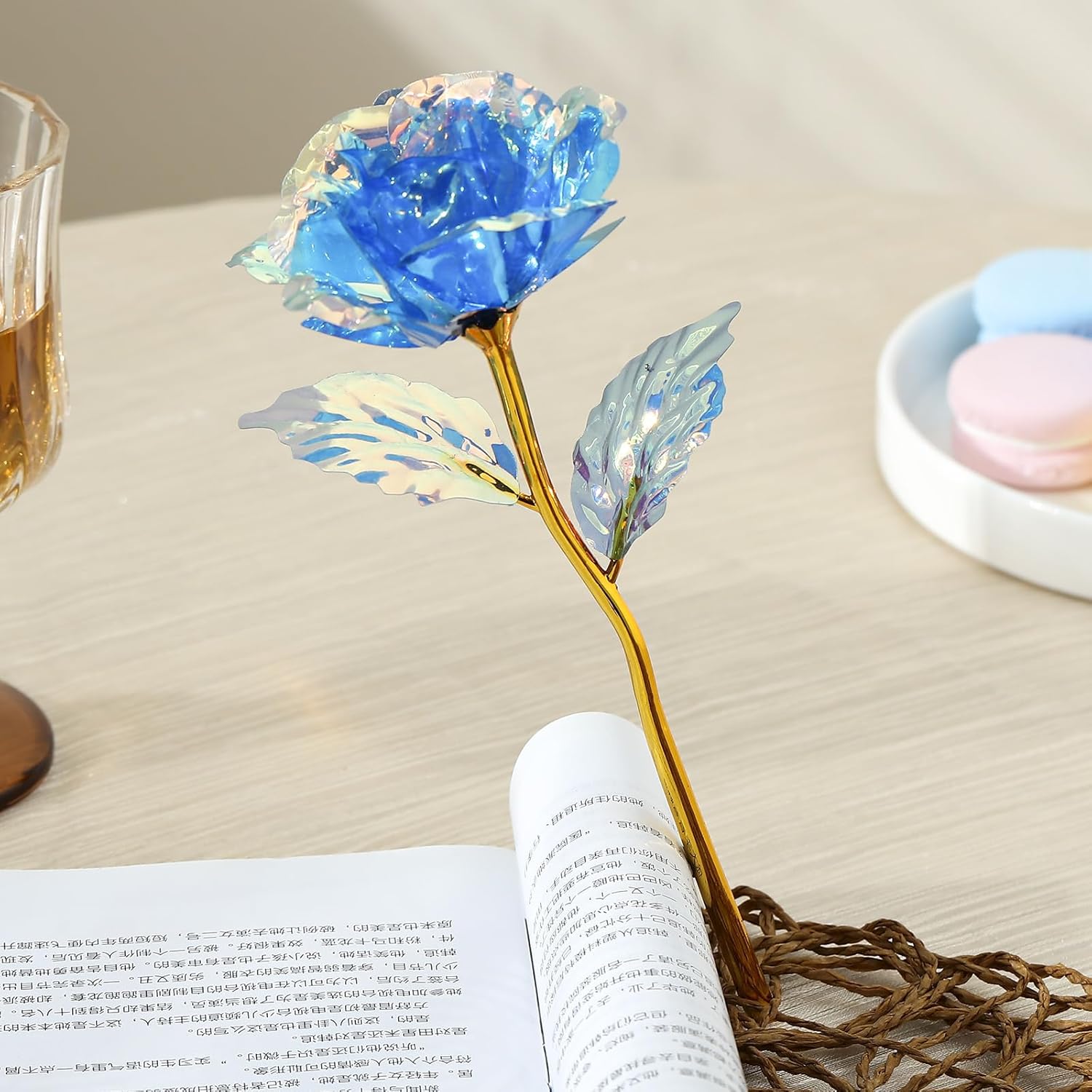 20Pcs Artificial Colorful Flowers Galaxy Rose Crystal Flower Glass Rose Gifts For Wedding, Mother' S Day Memorable Days, Blue