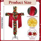 7Ft Artificial Christmas Cross Tree With A String Lights And A Red Silk Scarf Christmas Easter Decorations Jesus Christ Catholic Cross Decor He Is Risen Decorative Cross Tree For Outdoor Home Decor