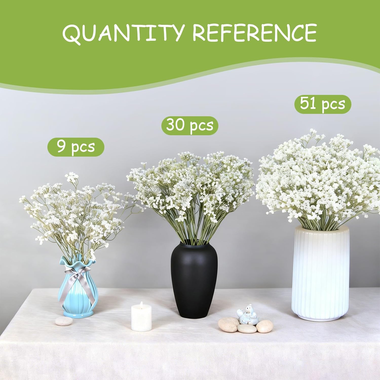21" Baby Breath Artificial Flowers White, 30 Pcs Real Touch Fake Gypsophila Flower Bulk For Wedding Centerpieces Tables Decoration