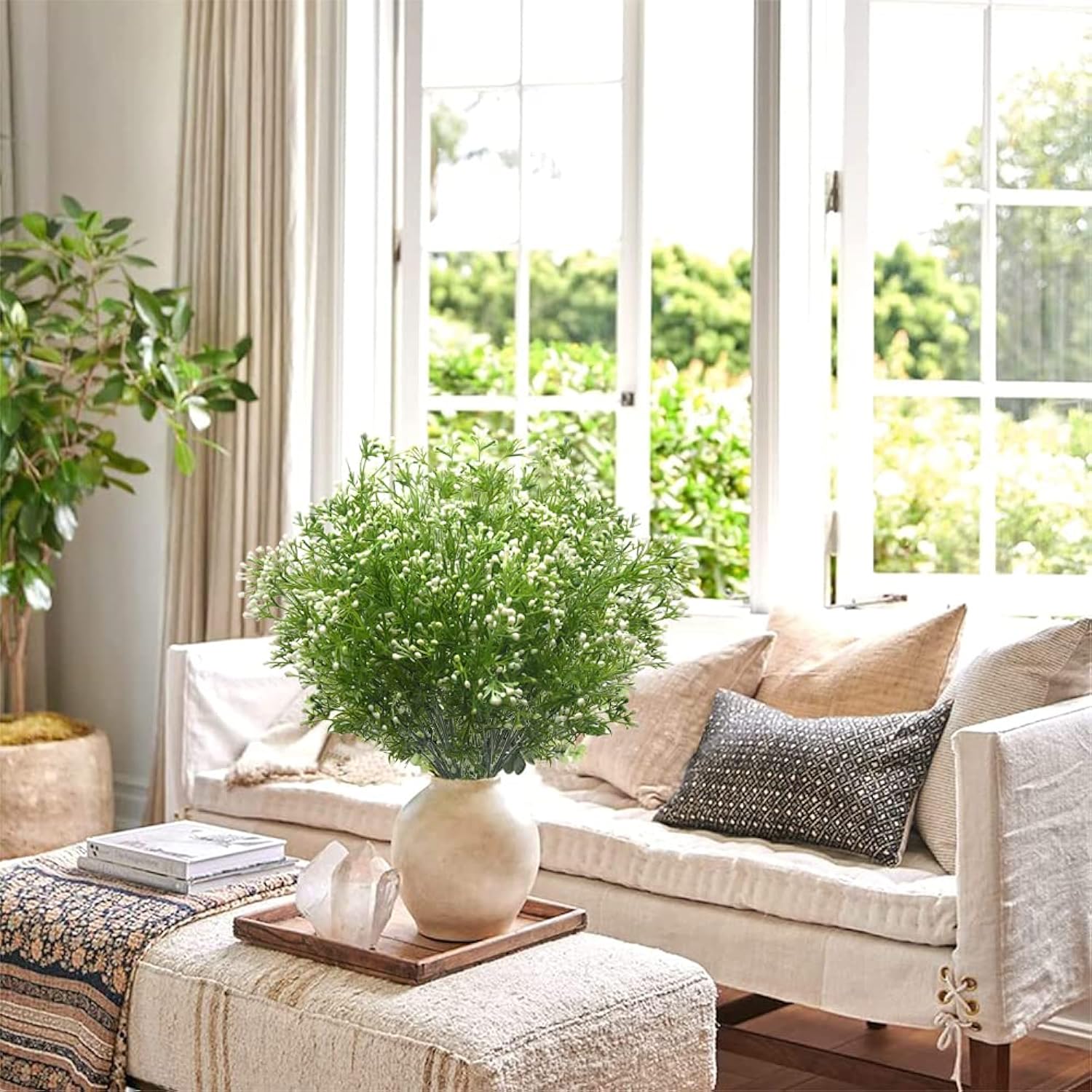 Outdoor Artificial Plants & Flowers Fake Outdoor Plants Artificial Shrubs For Outdoors Plastic Floral Arrangements Artificial With Vase (8 Pcs/White)
