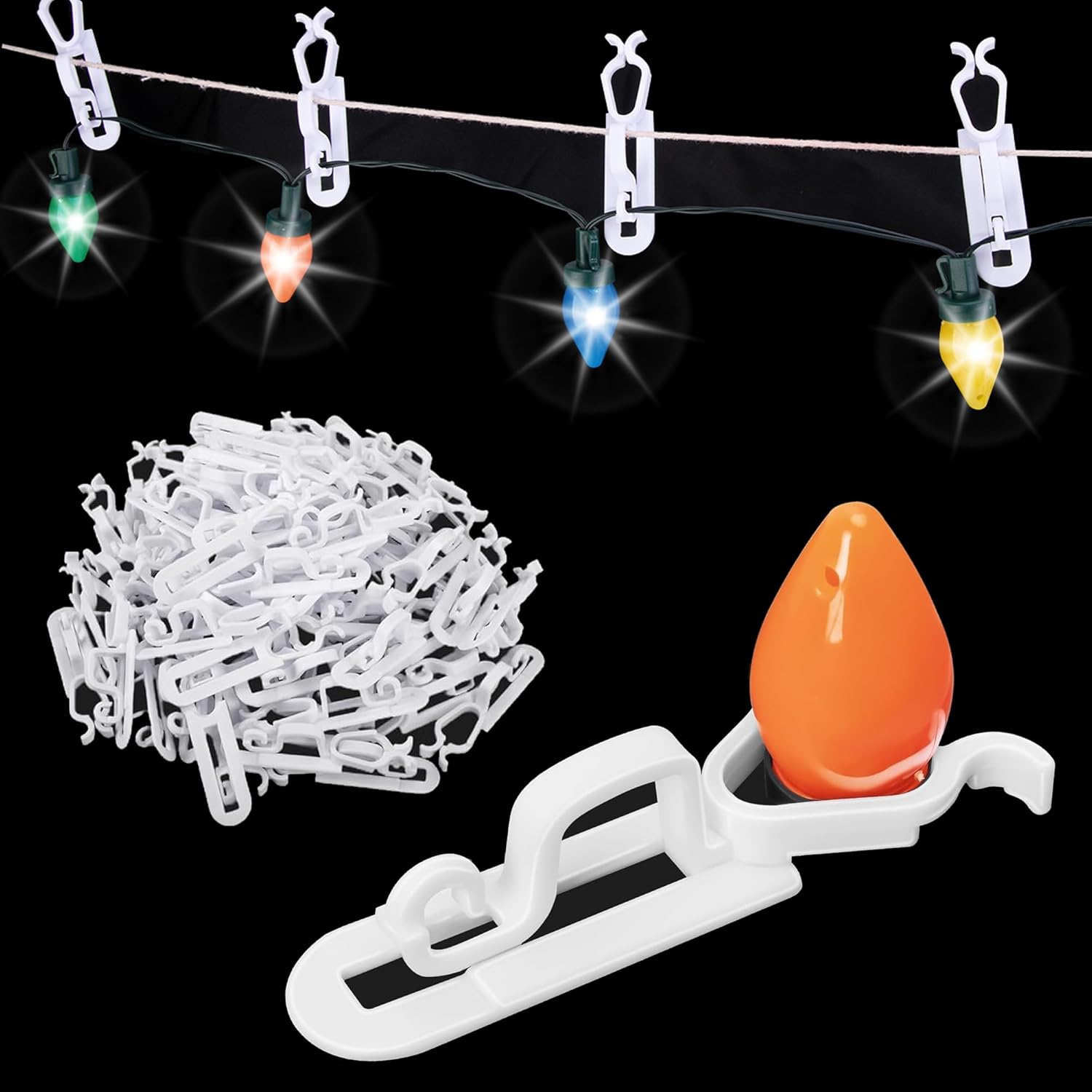 120 Pcs Christmas Light Clips, Waterproof Gutter Hooks For Outside String C7, C9 And Mini Lights, All In One Roof Hangers For Christmas Gutters, Shingles, Fence