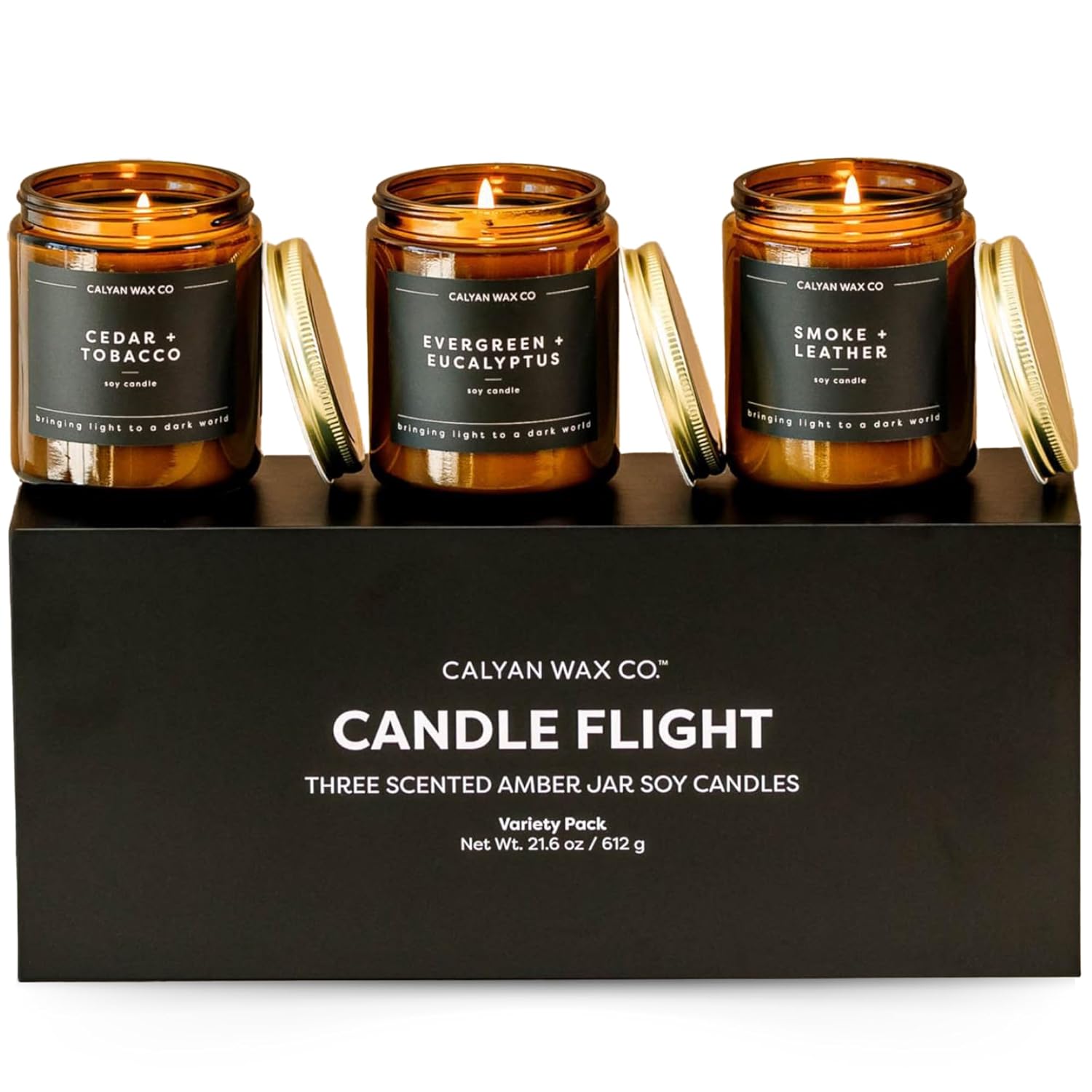 Masculine Scented Candle Gift Set - 3 Scented Candles - 57 Hour Burn - Luxury Non Toxic Soy Wax Candles - Long Lasting Amber Glass Jar Candle For Home - 7.2Oz