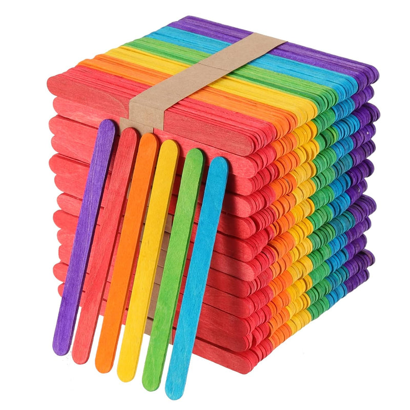 1200 Pcs 4.5 Inch Colored Popsicle Stick, 6 Colors Rainbow Wood Craft Sticks B